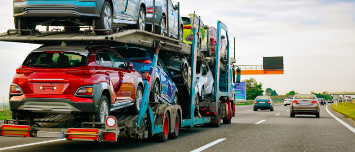 road transport vehicle carrying new cars