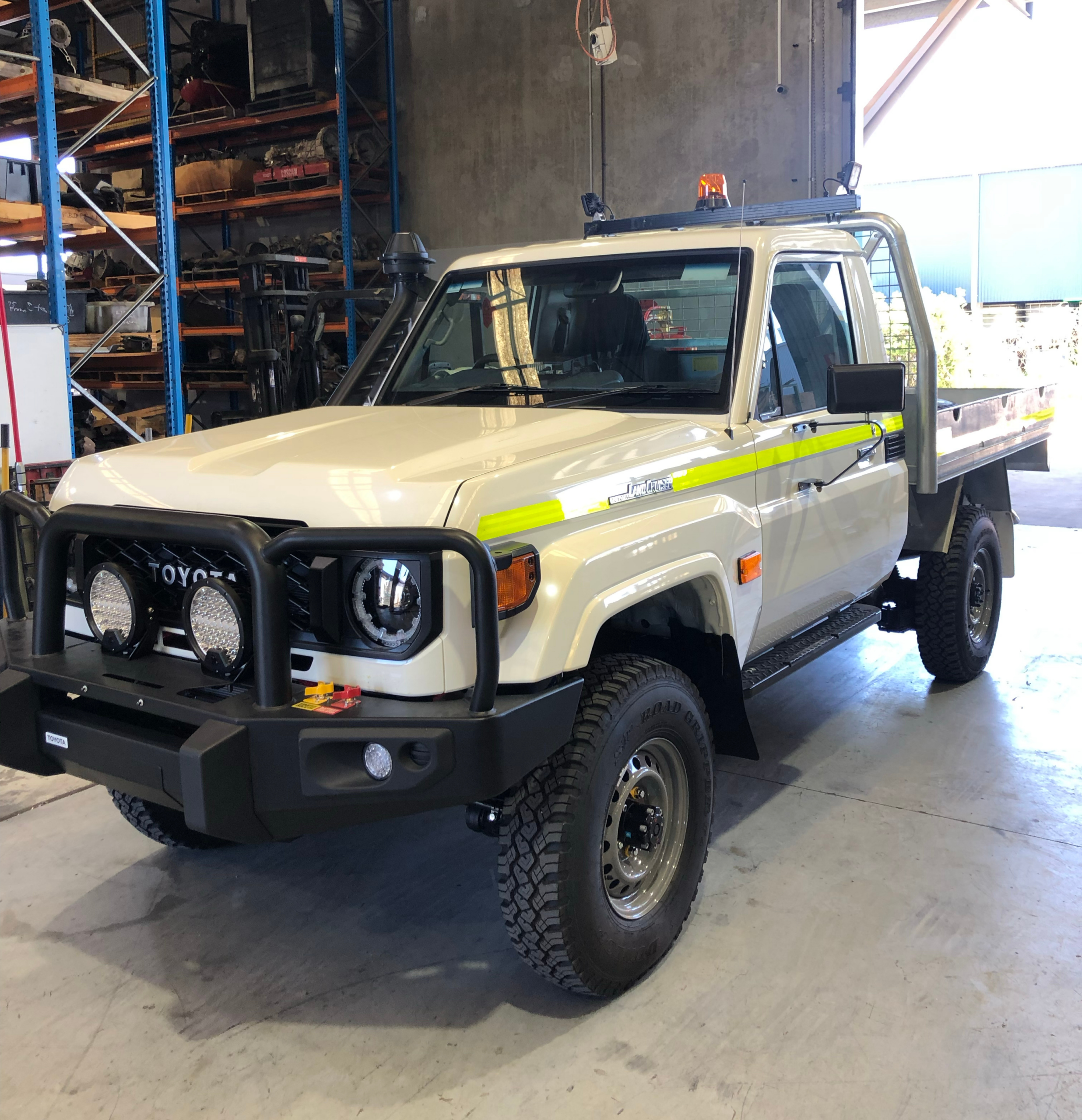 Toyota ute parked in the workshop